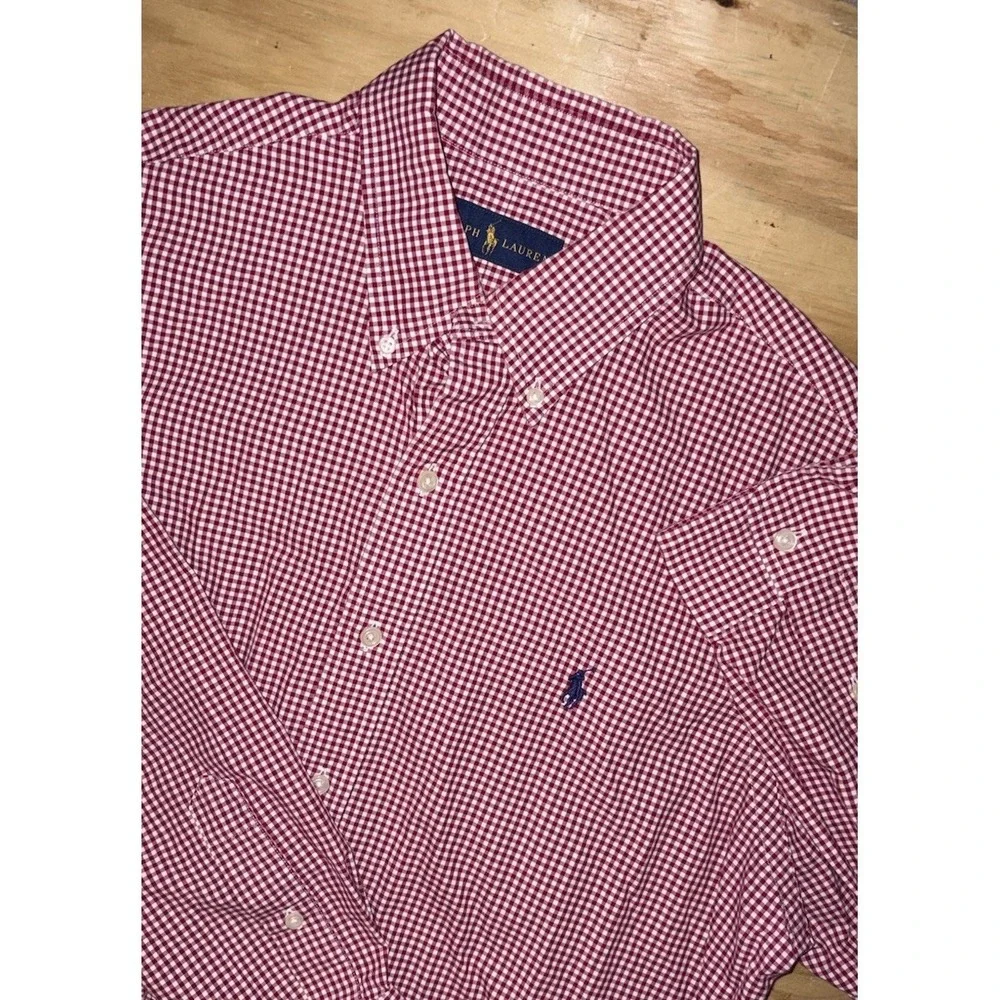 Polo Ralph Lauren Red White Gingham Check Button Down Mens Large